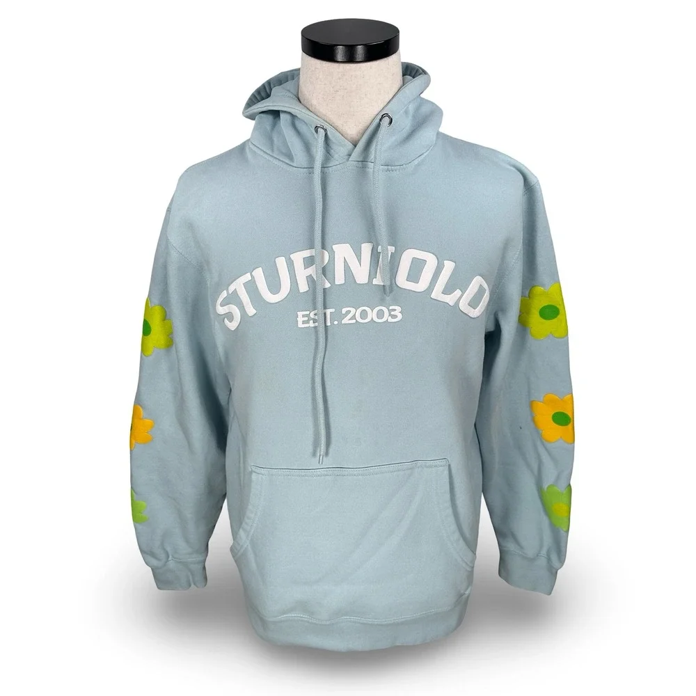 Sturniolo‎ Clothing Light Blue Est 2003 Hoodie Floral Sleeve Print Men's Medium